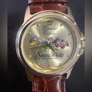 Limited Edition Snow White and the Seven Dwarfs Watch - Gold Face, Brown Strap